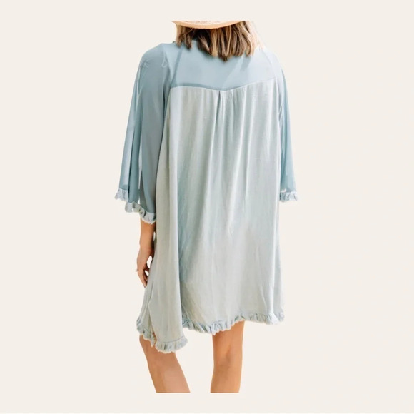 1182. Umgee LINEN BLEND KIMONO SHORT SLEEVES FRAY HEMS SIZE SMALL/MEDIUM GREEN - Picture 3 of 13